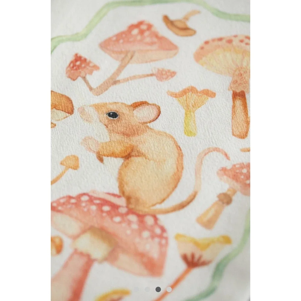 Anthropologie Terrain Dish Kitchen Towel Mouse Mushrooms Woodland Forest Friends